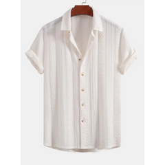 Geometric Jacquard Button Up Shirt & Straight Leg Linen Pants - 2 Piece Summer Outfit