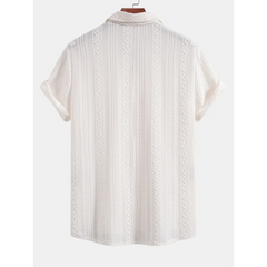 Geometric Jacquard Button Up Shirt & Straight Leg Linen Pants - 2 Piece Summer Outfit