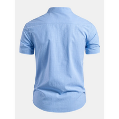 Linen Look Stand Collar Shirt & Slim Fit Tapered Trousers - 2 Piece Summer Outfit