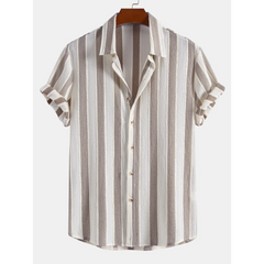 Textured Striped Button Up Shirt & Straight Leg Linen Pants - 2 Piece Smart Casual Outfit