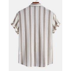 Textured Striped Button Up Shirt & Straight Leg Linen Pants - 2 Piece Smart Casual Outfit