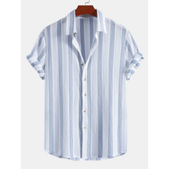 Textured Striped Button Up Shirt & Straight Leg Linen Pants - 2 Piece Smart Casual Outfit