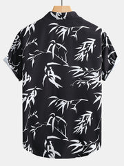 Bamboo Leaves Print Button Up Shirt & Swim Shorts - 2 Piece Summer Outfit