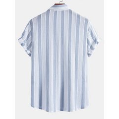 Textured Striped Button Up Shirt & Straight Leg Linen Pants - 2 Piece Smart Casual Outfit