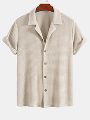 Textured Cuban Shirt & Linen Cotton Drawstring Shorts - 2 Piece Summer Outfit