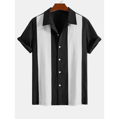 Patchwork Cotton Bowling Shirt & Linen Pants Set | Smart Casual Outfit