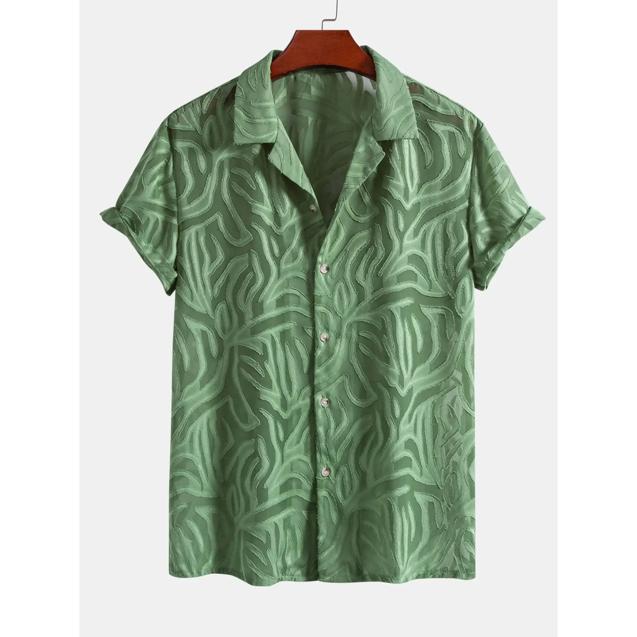 Green jacquard texture Cuban shirt front view