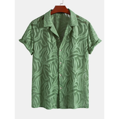 Green jacquard texture Cuban shirt front view