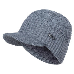 Grey fleece-lined knit beanie with brim