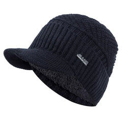 Black fleece-lined knit beanie with brim