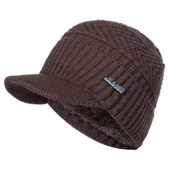 Coffee fleece-lined knit beanie with brim