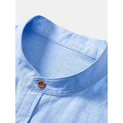 Linen Look Stand Collar Shirt & Slim Fit Tapered Trousers - 2 Piece Summer Outfit