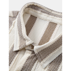 Textured Striped Button Up Shirt & Straight Leg Linen Pants - 2 Piece Smart Casual Outfit