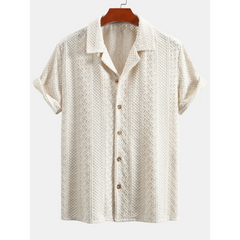 Floral Checkerboard Jacquard Cuban Shirt & Linen Cotton Drawstring Shorts - 2 Piece Summer Outfit