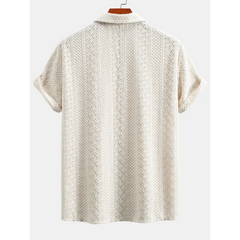 Floral Checkerboard Jacquard Cuban Shirt & Linen Cotton Drawstring Shorts - 2 Piece Summer Outfit