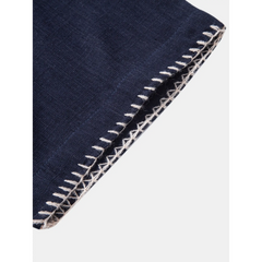 Contrast Stitching Linen Rayon Cuban Shirt & Straight Leg Pants - 2 Piece Smart Casual Outfit