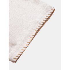 Contrast Stitching Linen Rayon Cuban Shirt & Straight Leg Pants - 2 Piece Smart Casual Outfit