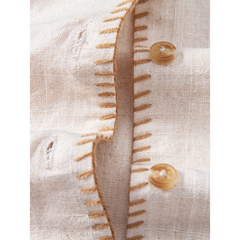 Contrast Stitching Linen Rayon Cuban Shirt & Straight Leg Pants - 2 Piece Smart Casual Outfit