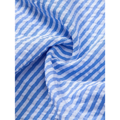 Striped Seersucker Stand Collar Shirt & Straight Leg Linen Pants - 2 Piece Smart Casual Outfit