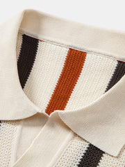 Striped Knit Johnny Collar Polo & Straight Leg Linen Pants - 2 Piece Smart Casual Outfit