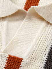 Striped Knit Johnny Collar Polo & Straight Leg Linen Pants - 2 Piece Smart Casual Outfit