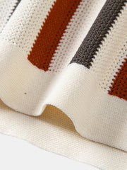 Striped Knit Johnny Collar Polo & Straight Leg Linen Pants - 2 Piece Smart Casual Outfit