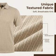 Jacquard Knit Polo Shirt – Loose-Fit Short Sleeve Button Casual Top