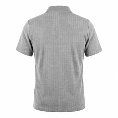 Jacquard Knit Polo Shirt – Loose-Fit Short Sleeve Button Casual Top