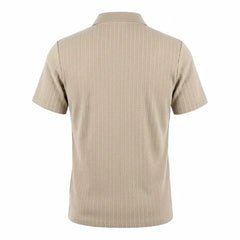 Jacquard Knit Polo Shirt – Loose-Fit Short Sleeve Button Casual Top