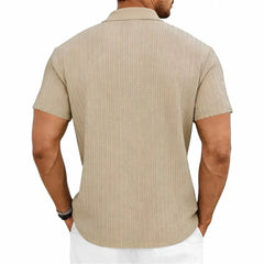 Jacquard Knit Polo Shirt – Loose-Fit Short Sleeve Button Casual Top