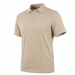 Jacquard Knit Polo Shirt – Loose-Fit Short Sleeve Button Casual Top