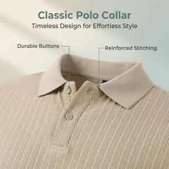 Jacquard Knit Polo Shirt – Loose-Fit Short Sleeve Button Casual Top