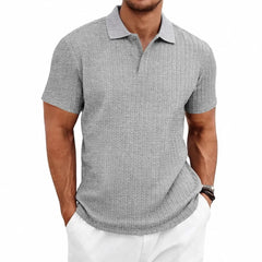 Jacquard Knit Polo Shirt – Loose-Fit Short Sleeve Button Casual Top