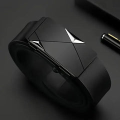 Black automatic buckle belt with silver accent