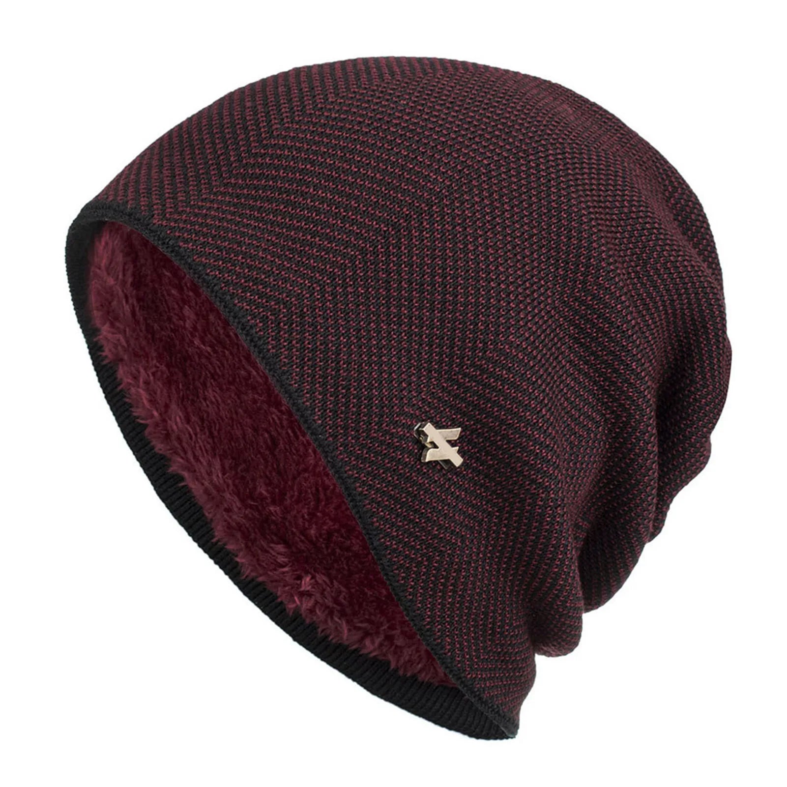 Red fleece-lined slouchy knit beanie