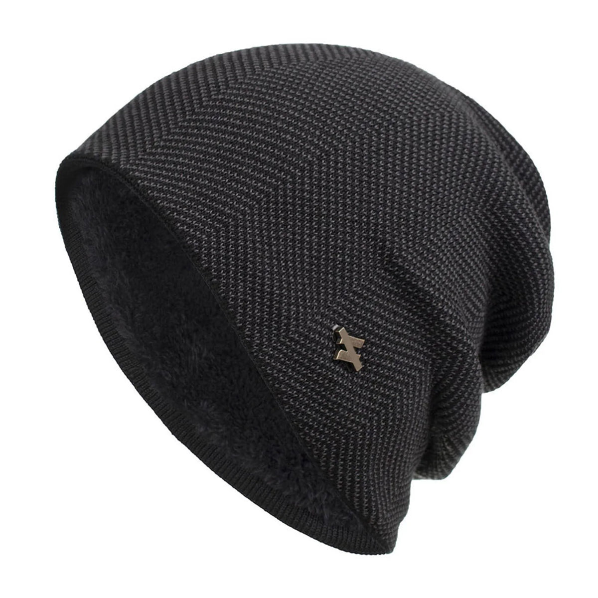 MannerCo men's black fleece-lined slouchy knit beanie