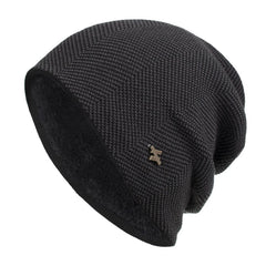 MannerCo men's black fleece-lined slouchy knit beanie