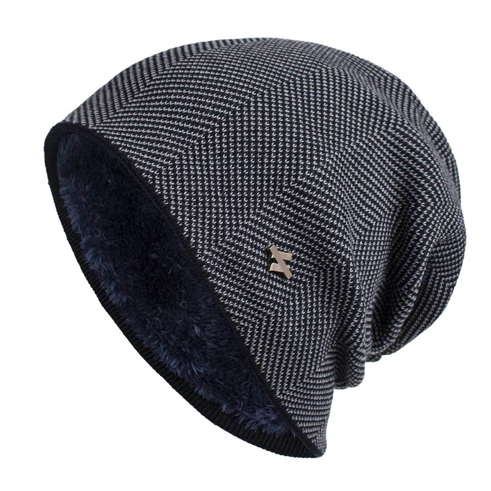 Navy Blue fleece-lined slouchy knit beanie