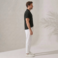 Textured Jacquard Cuban Shirt & Straight Leg Linen Pants - 2 Piece Summer Outfit