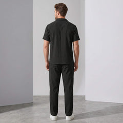 Crinkled Textured Button Up Shirt & Straight Leg Pants - 2 Piece Summer Outfit