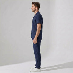 Crinkled Textured Button Up Shirt & Straight Leg Pants - 2 Piece Summer Outfit