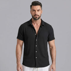 Waffle Button Up Shirt & Straight Leg Linen Pants - 2 Piece Summer Outfit