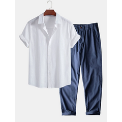 White shirt and blue pants on a white background