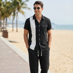 Linen Look Contrast Button Shirt & Pants Set | Smart Casual Outfit