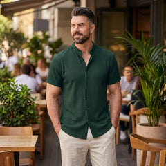 Waffle Button-Up Shirt & Linen Pants Set | Smart Casual Outfit