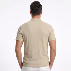 Jacquard Knit Polo Shirt – Loose-Fit Short Sleeve Button Casual Top