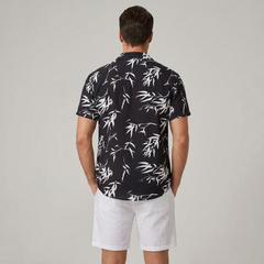 Bamboo Leaves Print Button Up Shirt & Swim Shorts - 2 Piece Summer Outfit