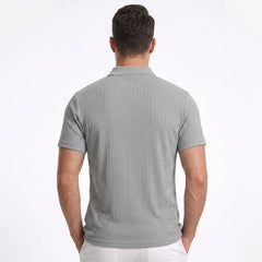 Jacquard Knit Polo Shirt – Loose-Fit Short Sleeve Button Casual Top