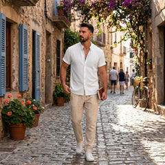 Waffle Button-Up Shirt & Linen Pants Set | Smart Casual Outfit