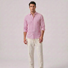 Striped Seersucker Stand Collar Shirt & Straight Leg Linen Pants - 2 Piece Smart Casual Outfit